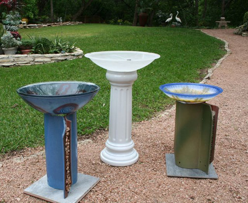 Birdbaths made from recycled materials