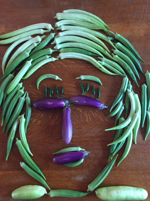 Veggie face made from Okra