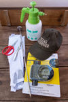 More gifts for the vegetable gardener: a stainless steel widger, compost thermometer, half-gallon pump sprayer, Texas Gardener baseball cap, irrigation timer, sun sleeves and Joyce Chen scissors. 