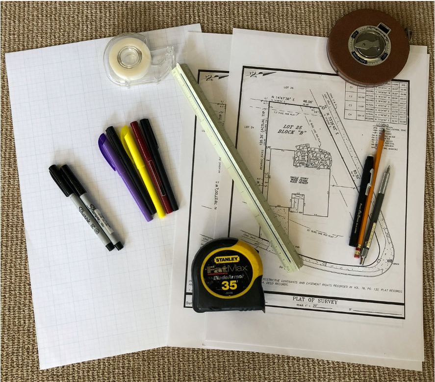 Plat map and graphing supplies to start landscape planning