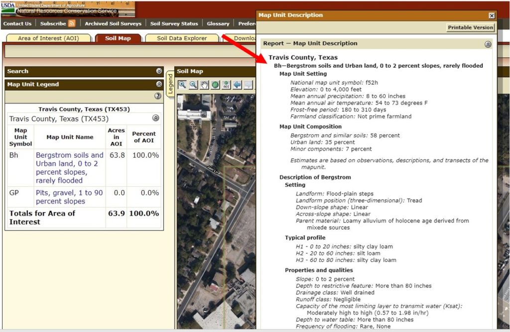 Soil map results from the web soil survey