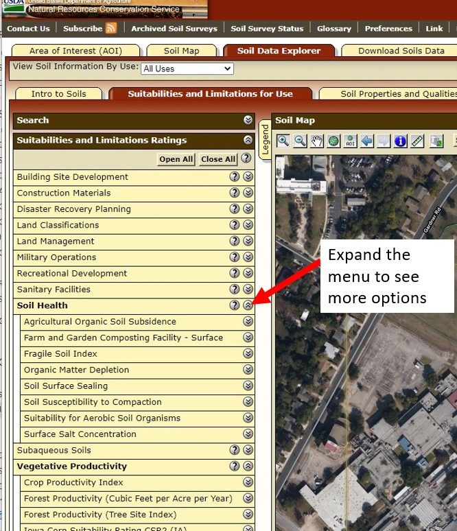 Suitabilities and Limitations for use tab of soil web survey